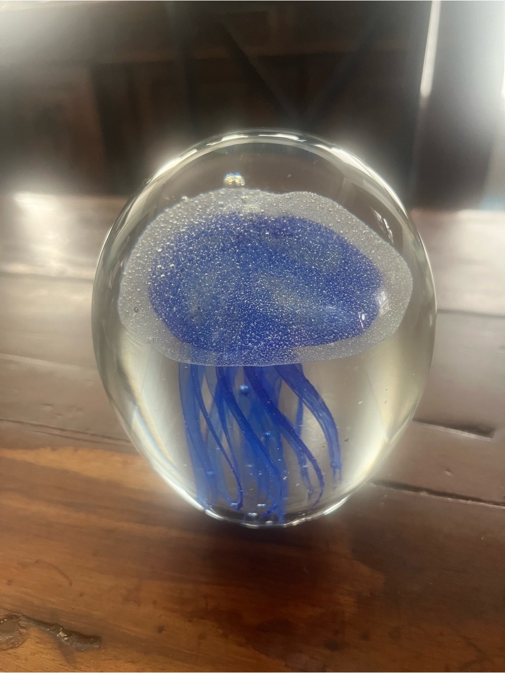 Blue Glass Jellyfish Paperweight - Decorative Home Art